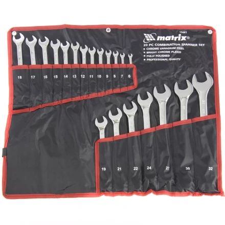 Набор ключей комбинированных 6-32 мм 20 штук CrV полированный хром MATRIX 15441 купить в Ноябрьске