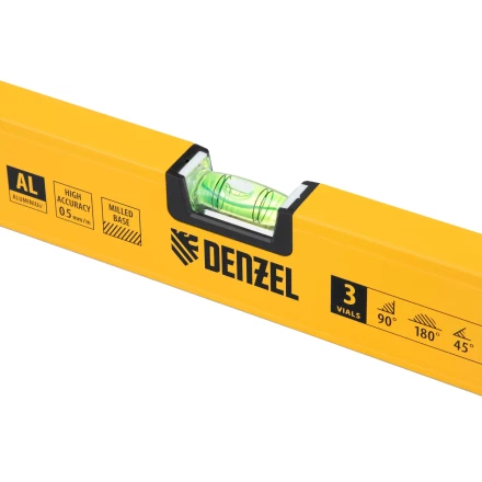 Уровень алюминиевый Denzel 33694, магнит, фрезерованный, 3 глазка (1 зеркал.), 0,5 мм/м, 1200 мм купить в Ноябрьске