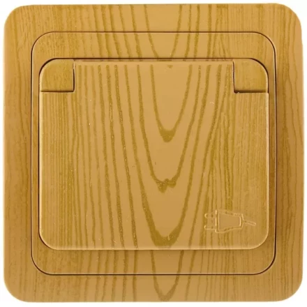 Розетка СВЕТОЗАР "ГАММА" с заземлением, одинарная с крышкой, цвет ольха, 16А/~250В SV-54110-A купить в Ноябрьске