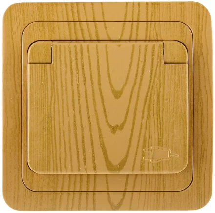 Розетка СВЕТОЗАР "ГАММА" с заземлением, одинарная с крышкой, цвет ольха, 16А/~250В SV-54110-A купить в Ноябрьске