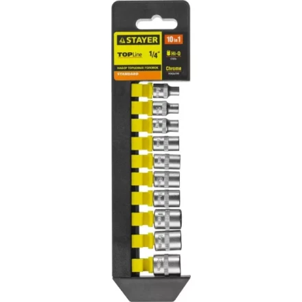 Набор STAYER &quot;STANDARD&quot;: Торцовые головки (1/4&quot;) на пластиковом рельсе, 4-13мм, 10 предметов 27758-H10 купить в Ноябрьске