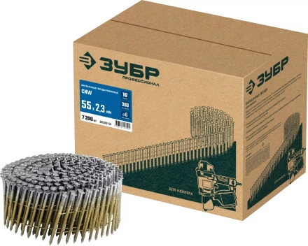 ЗУБР CNW 55 х 2.3 мм, барабанные гвозди рифленые, 7200 шт (305382-55) купить в Ноябрьске