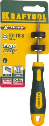 Отвертка KRAFTOOL, Cr-Mo-V сталь, двухкомпонентная противоскользящая рукоятка, TORX Hole, №8x60мм 250077-8-060 купить в Ноябрьске