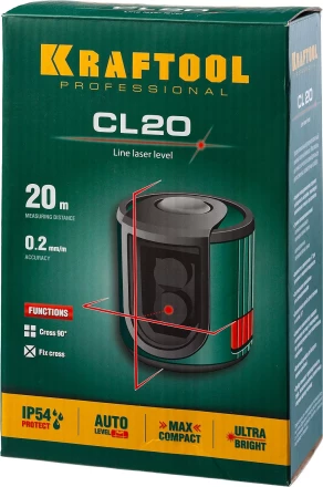 Нивелир лазерный линейный CL 20, сверхъяркий, KRAFTOOL 34700, двухлучевой, 20м, IP54, точн. 0,2 мм/м 34700 купить в Ноябрьске
