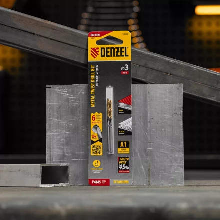 Сверло спиральное по металлу Denzel 3 x 61мм, Р6М5, Golden Tip, многогранная заточка, 2шт., 718268 купить в Ноябрьске