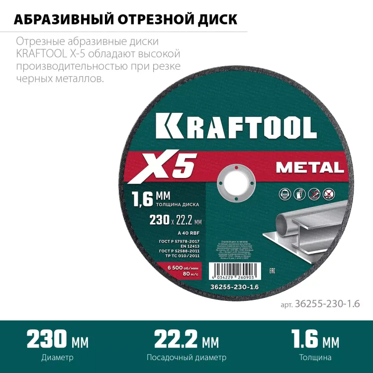 Круги отрезные абразивные, по металлу 36255-230-1.6 купить в Ноябрьске