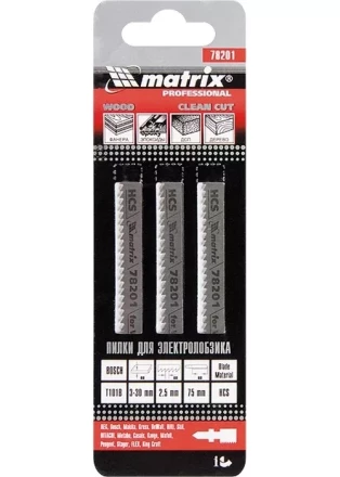 Полотна для электролобзика по дереву 3 шт T101B 75 х 2,5мм HCS MATRIX Professional 78201 купить в Ноябрьске