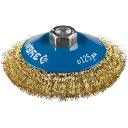 ЗУБР &quot;ПРОФЕССИОНАЛ&quot;. Щетка коническая для УШМ, витая латунированная стальная проволока 0,3мм, 125ммхМ14 35267-125_z02 купить в Ноябрьске