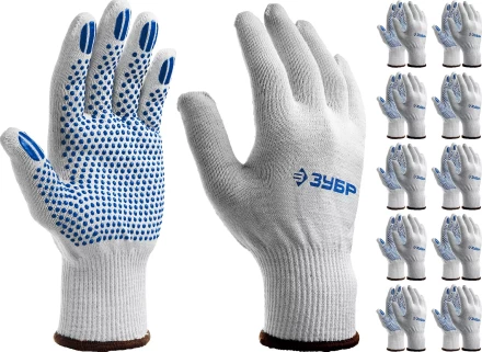 ЗУБР ТОЧКА+, L-XL, х/б перчатки с покрытием из ПВХ-геля, противоскользящие, точки увеличенного размера, 13 класс, 10 пар, Профессионал (11451-K10) купить в Ноябрьске