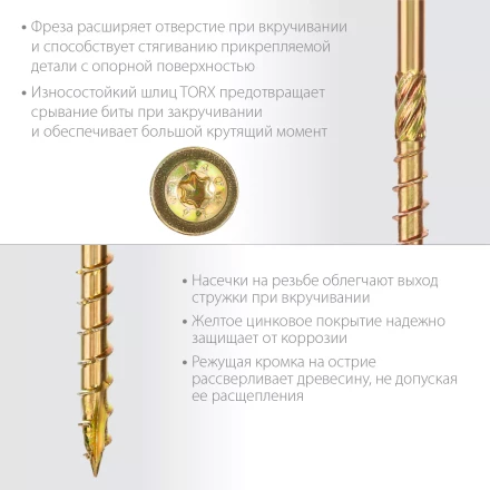 ЗУБР КС-Т, 220 х 8.0 мм, TX40, тарельчатая головка, желтый цинк, 50 шт, конструкционный саморез, Профессионал (30051-80-220) купить в Ноябрьске