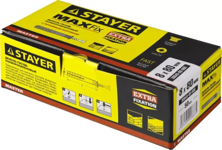 Дюбель-гвоздь полипропиленовый, потайный бортик, 8 x 80 мм, 50 шт, STAYER Master 30645-08-080 30645-08-080 купить в Ноябрьске