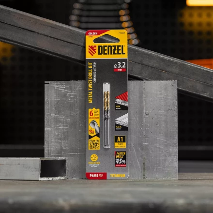 Сверло спиральное по металлу 3,2 x 65мм, Р6М5, Golden Tip, многогранная заточка, 2шт. Denzel 718269 купить в Ноябрьске