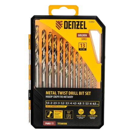 Набор сверл по металлу Denzel 723002, 1,5-6,5мм, Р6М5-TiN, Golden Tip, 13 шт купить в Ноябрьске
