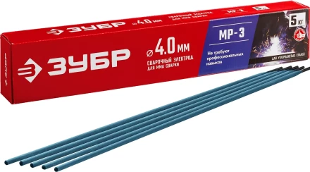 ЗУБР Д 4.0 х 450 мм, 5 кг в коробке МР-3 рутиловый, электрод сварочный (40015-4.0) купить в Ноябрьске