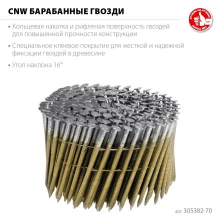ЗУБР CNW 70 х 3.1 мм, барабанные гвозди рифленые, 4800 шт (305382-70) купить в Ноябрьске