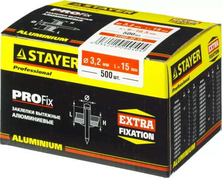 Заклепки PROFIX алюминиевые, 3,2x15мм, 500шт, STAYER Professional 31205-32-15 31205-32-15 купить в Ноябрьске