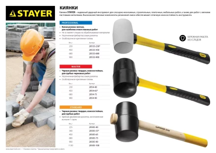 Киянка STAYER &quot;PROFI&quot; резиновая БЕЛАЯ, с фиберглассовой ручкой, 900г 20533-900 купить в Ноябрьске