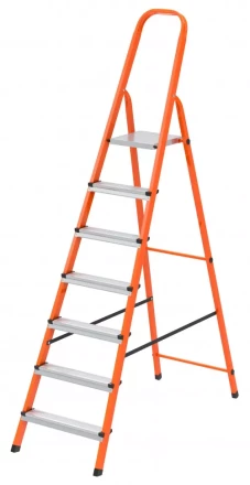 Стремянка, 7 ступеней, стальной профиль, ступени сталь, оранжевая, Россия, Сибртех 97967 купить в Ноябрьске