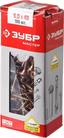 Шурупы ЗУБР &quot;МАСТЕР&quot; по дереву желтопассивированные, 6.0x40мм, 180шт 4-300391-60-040 купить в Ноябрьске