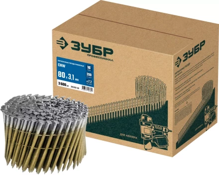 ЗУБР CNW 80 х 3.1 мм, барабанные гвозди рифленые, 3600 шт (305382-80) купить в Ноябрьске