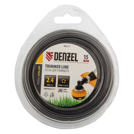 Леска для триммера двухкомпонентная звезда, 2,4мм х 15м, блистер EXTRA CORD, Denzel 96217 купить в Ноябрьске