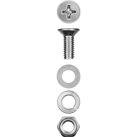 Винт (DIN965) в комплекте с гайкой (DIN934), шайбой (DIN125), шайбой пруж. (DIN127), M4 x 16 мм, 30 шт, ЗУБР 303456-04-016 купить в Ноябрьске
