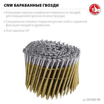 ЗУБР CNW 90 х 3.1 мм, барабанные гвозди рифленые, 3600 шт (305382-90) купить в Ноябрьске