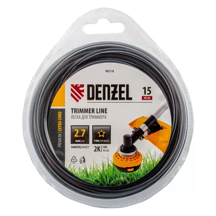 Леска для триммера двухкомпонентная звезда, 2,7мм х 15м, блистер EXTRA CORD Denzel 96218 купить в Ноябрьске