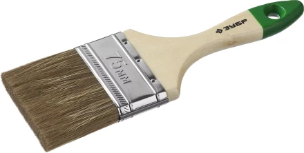 Кисть плоская  ЗУБР &quot;ЛАЗУРЬ-МАСТЕР&quot;, смешанная щетина, деревянная ручка, 75мм 4-01009-075 купить в Ноябрьске