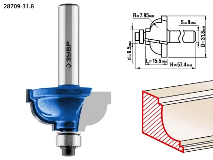 ЗУБР 31.8 x 17 мм, радиус 8 мм, фреза кромочная калевочная №7, Профессионал (28709-31.8) купить в Ноябрьске