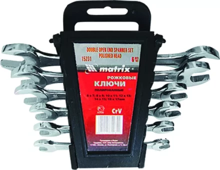 Набор ключей рожковых 6 х 22 мм 8 шт. CrV хромированные MATRIX 15276 купить в Ноябрьске