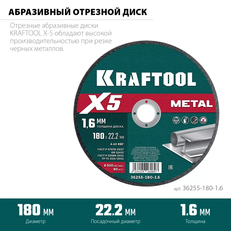 Круги отрезные абразивные, по металлу 36255-180-1.6 купить в Ноябрьске