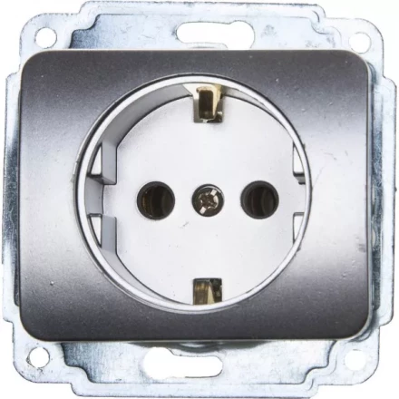 Розетка СВЕТОЗАР &quot;ГАММА&quot; с заземлением, одинарная, без вставки и рамки, цвет светло-серый металлик,16А/~250В SV-54105-SM купить в Ноябрьске