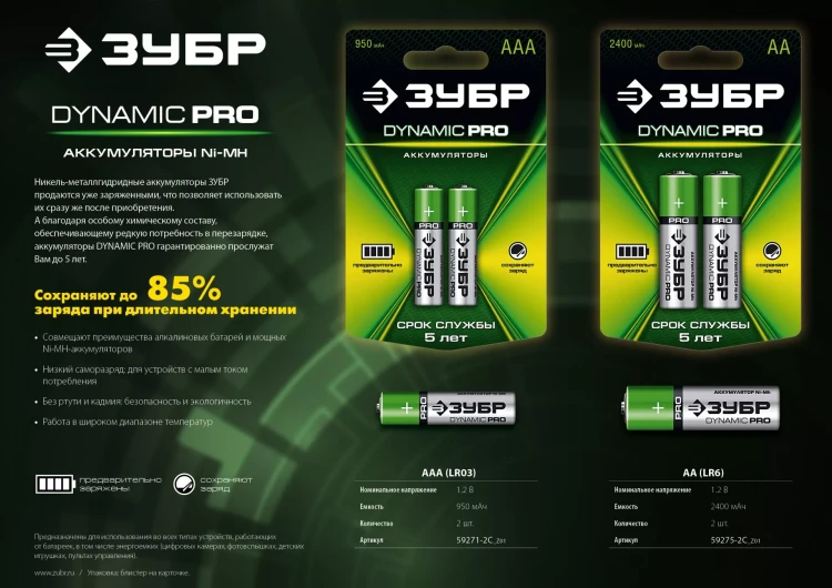 Аккумуляторы DYNAMIC PRO никель-металлгидридные (NiMH) АА 2400мА/ч серия Без серии купить в Ноябрьске