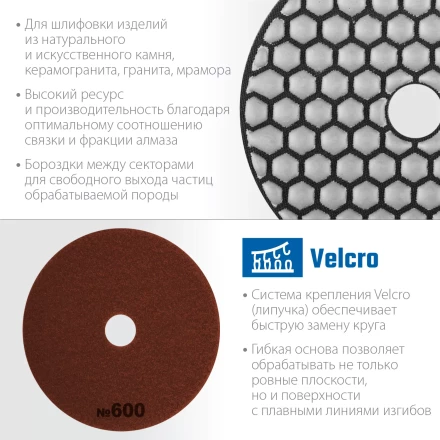 ЗУБР 100 мм, №600, сухое шлифование, алмазный гибкий шлифовальный круг АГШК, Профессионал (29868-600) купить в Ноябрьске