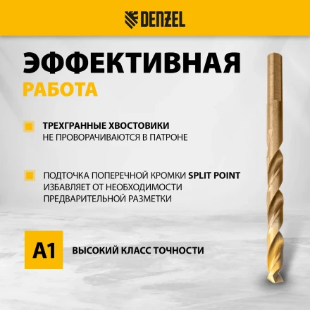Набор сверл по металлу Denzel 723008, 1-10 мм, Р6М5К8-TiN, Golden Tip, 19 шт купить в Ноябрьске