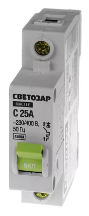Выключатель СВЕТОЗАР автоматический, 1-полюсный, &quot;С&quot; (тип расцепления), 25 A, 230 / 400 В 49060-25-C купить в Ноябрьске