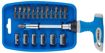 Отвертка ЗУБР &quot;МАСТЕР&quot; реверсивная, пистолетная двухкомпонентная рукоятка, 21 предмет 25411-H21 купить в Ноябрьске