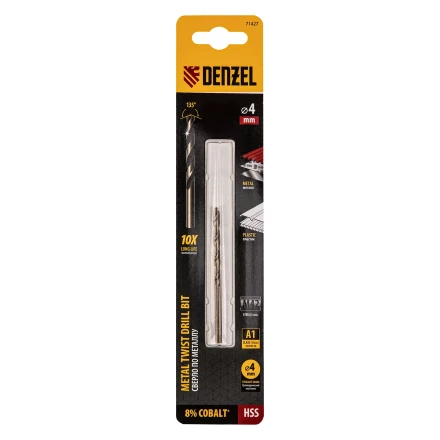 Сверло по металлу, 4 мм, HSS Co-8%// Denzel 71427 купить в Ноябрьске