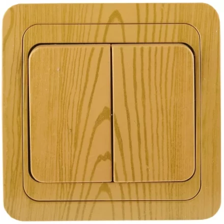 Выключатель СВЕТОЗАР &quot;ГАММА&quot; двухклавишный, цвет ольха, 10A/~250B SV-54134-A купить в Ноябрьске