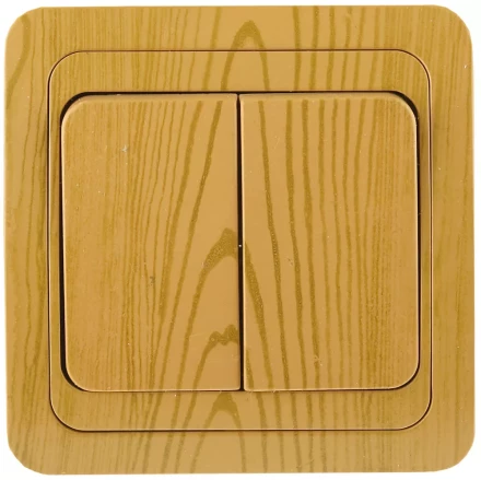 Выключатель СВЕТОЗАР &quot;ГАММА&quot; двухклавишный, цвет ольха, 10A/~250B SV-54134-A купить в Ноябрьске