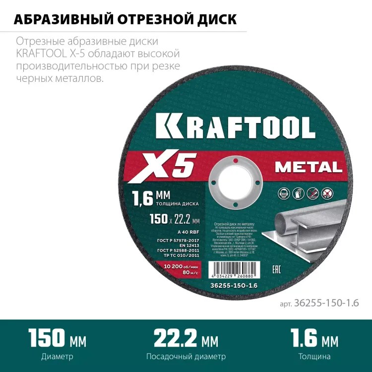 Круги отрезные абразивные, по металлу 36255-150-1.6 купить в Ноябрьске