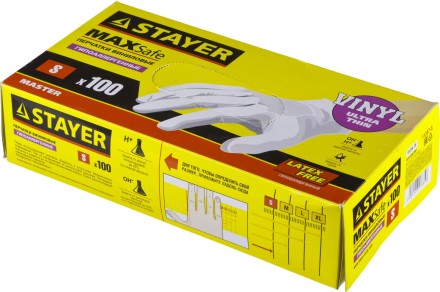 Перчатки STAYER &quot;MASTER&quot; виниловые экстратонкие, S, 100шт 11207-S купить в Ноябрьске