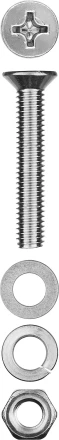 Винт (DIN965) в комплекте с гайкой (DIN934), шайбой (DIN125), шайбой пруж. (DIN127), M4 x 40 мм, 15 шт, ЗУБР 303456-04-040 купить в Ноябрьске