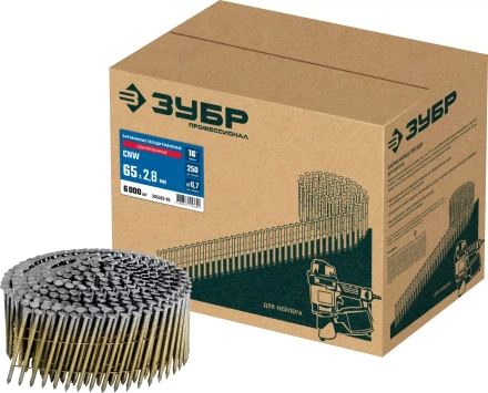ЗУБР CNW 65 х 2.8 мм, барабанные гвозди рифленые оцинкованные, 6000 шт (305383-65) купить в Ноябрьске