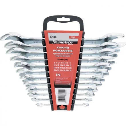 Набор ключей  рожковых 12шт. (6-32мм) CrV Elliptical зерк. хромирование MATRIX Master 15242 купить в Ноябрьске