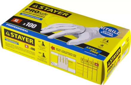 Перчатки STAYER &quot;PROFI&quot; нитриловые экстратонкие, XL, 100шт 11203-XL купить в Ноябрьске