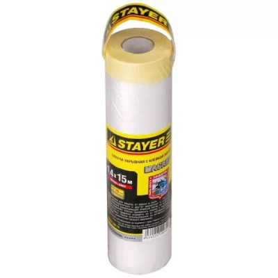 Пленка STAYER "PROFESSIONAL" защитная с клейкой лентой "МАСКЕР", HDPE, 9мкм, 1,4х15м 12255-140-15