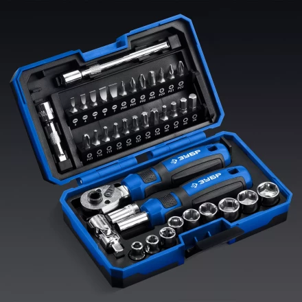 ЗУБР Профессионал-39 набор 39 шт: трещетка, отвертка-битодержатель с насадками (25180) купить в Ноябрьске