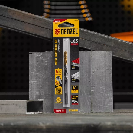 Сверло спиральное по металлу Denzel 6,5 x 93мм, Р6М5, Golden Tip, многогранная заточка, 718279 купить в Ноябрьске